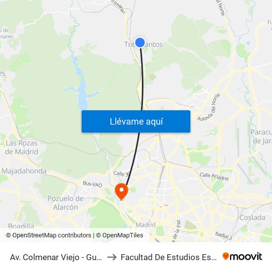 Av. Colmenar Viejo - Guardia Civil to Facultad De Estudios Estadísticos map