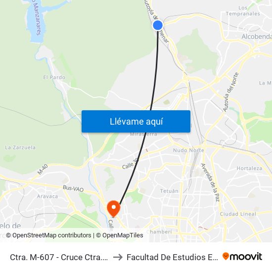 Ctra. M-607 - Cruce Ctra. Alcobendas to Facultad De Estudios Estadísticos map