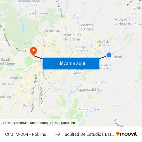 Ctra. M-204 - Pol. Ind. El Gurugú to Facultad De Estudios Estadísticos map