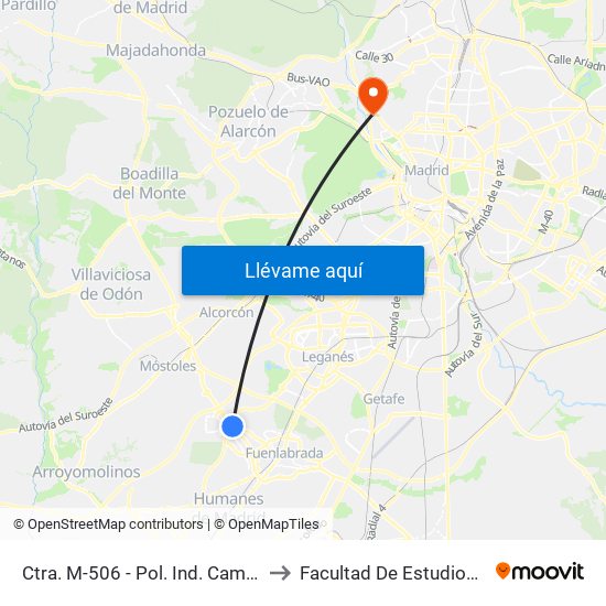 Ctra. M-506 - Pol. Ind. Camino De La Carrera to Facultad De Estudios Estadísticos map