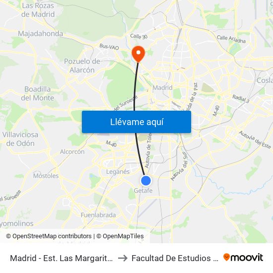 Madrid - Est. Las Margaritas Universidad to Facultad De Estudios Estadísticos map