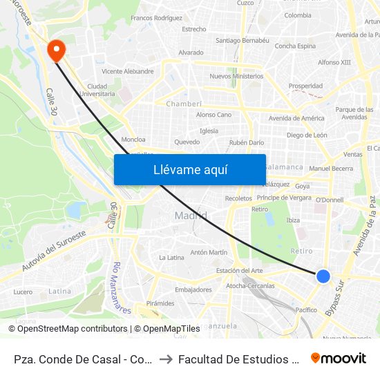 Pza. Conde De Casal - Conde De Casal to Facultad De Estudios Estadísticos map