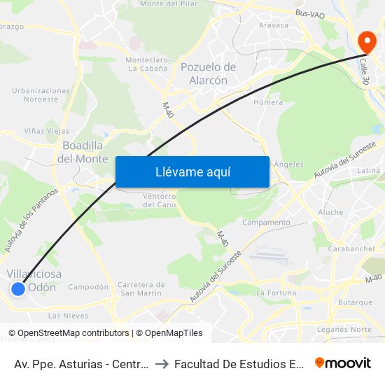 Av. Ppe. Asturias - Centro De Salud to Facultad De Estudios Estadísticos map