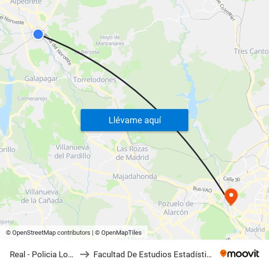 Real - Policia Local to Facultad De Estudios Estadísticos map