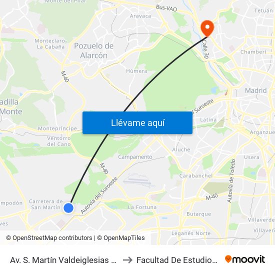 Av. S. Martín Valdeiglesias - C. C. Tres Aguas to Facultad De Estudios Estadísticos map