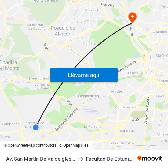 Av. San Martín De Valdeiglesias - Autocaravanas to Facultad De Estudios Estadísticos map