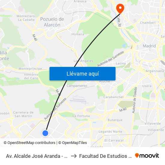 Av. Alcalde José Aranda - Av. Polvoranca to Facultad De Estudios Estadísticos map