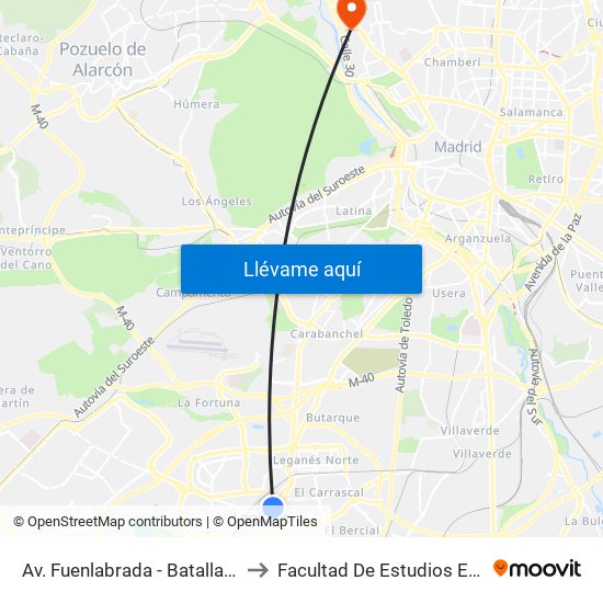 Av. Fuenlabrada - Batalla De Brunete to Facultad De Estudios Estadísticos map