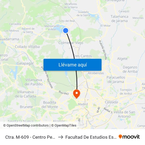 Ctra. M-609 - Centro Penitenciario to Facultad De Estudios Estadísticos map