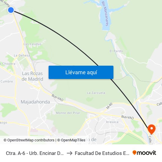 Ctra. A-6 - Urb. Encinar De Las Rozas to Facultad De Estudios Estadísticos map