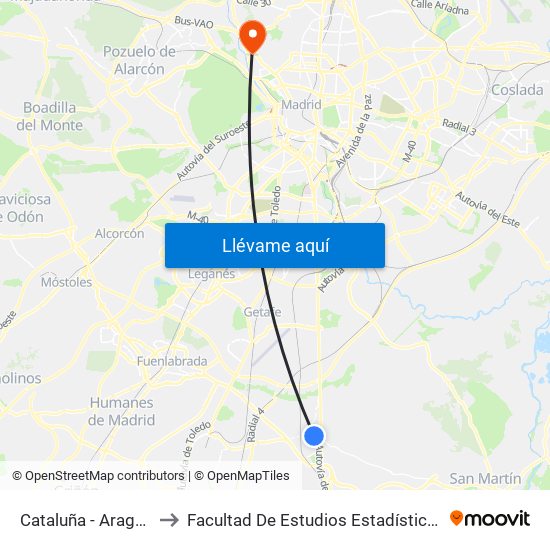 Cataluña - Aragón to Facultad De Estudios Estadísticos map
