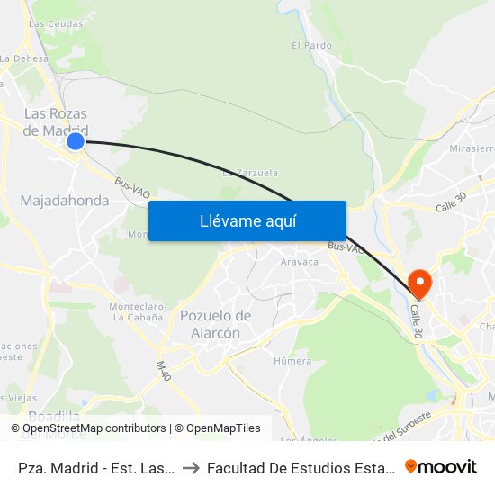 Pza. Madrid - Est. Las Rozas to Facultad De Estudios Estadísticos map