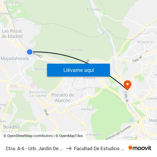 Ctra. A-6 - Urb. Jardín De Las Avenidas to Facultad De Estudios Estadísticos map