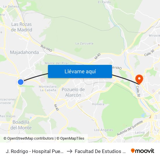 J. Rodrigo - Hospital Puerta De Hierro to Facultad De Estudios Estadísticos map