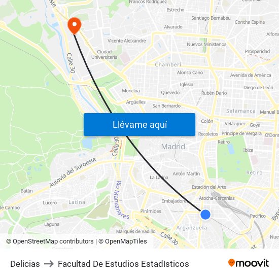 Delicias to Facultad De Estudios Estadísticos map