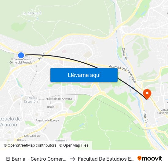 El Barrial - Centro Comercial Pozuelo to Facultad De Estudios Estadísticos map