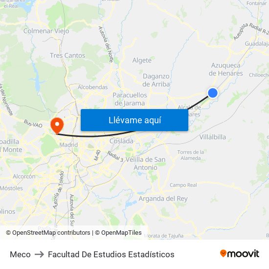 Meco to Facultad De Estudios Estadísticos map