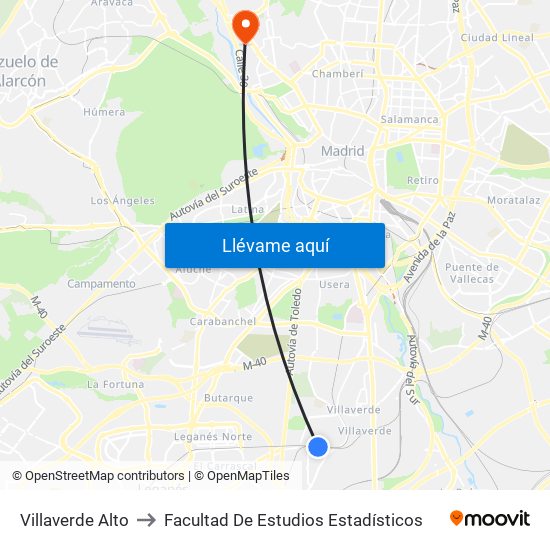 Villaverde Alto to Facultad De Estudios Estadísticos map