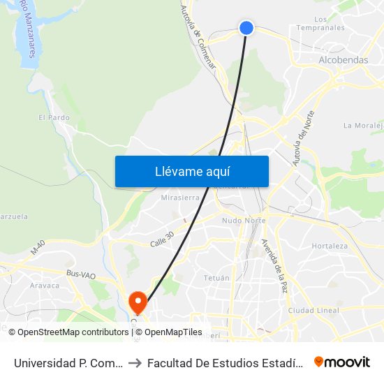 Universidad P. Comillas to Facultad De Estudios Estadísticos map