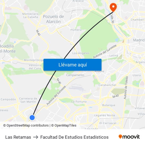 Las Retamas to Facultad De Estudios Estadísticos map