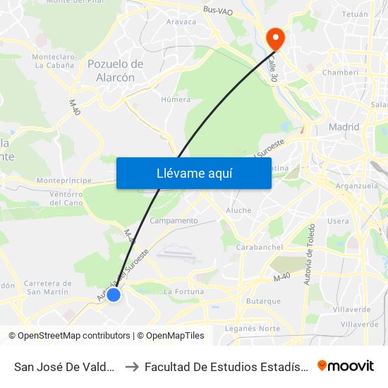 San José De Valderas to Facultad De Estudios Estadísticos map