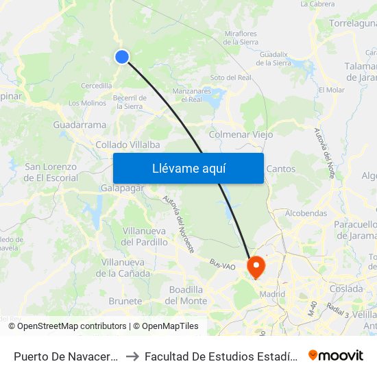 Puerto De Navacerrada to Facultad De Estudios Estadísticos map