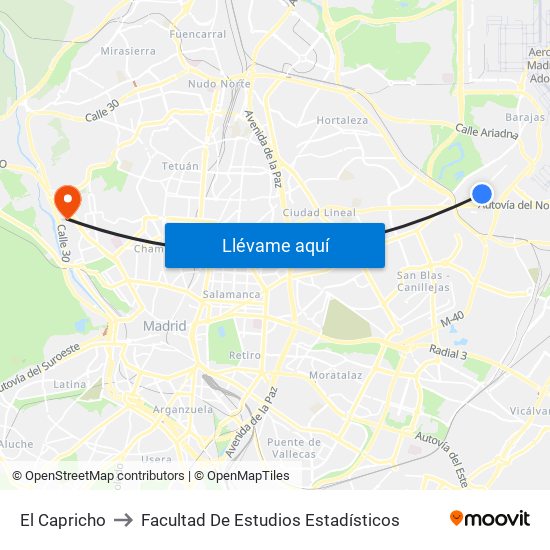 El Capricho to Facultad De Estudios Estadísticos map