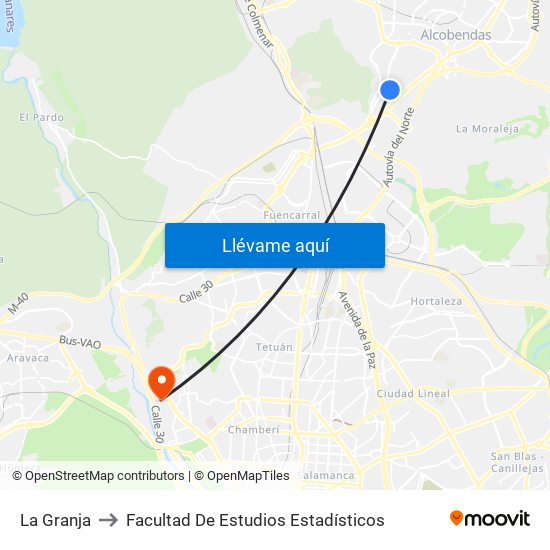 La Granja to Facultad De Estudios Estadísticos map