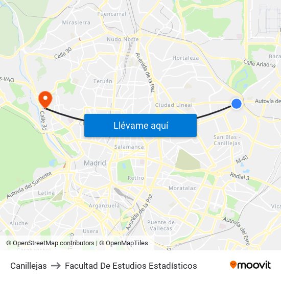 Canillejas to Facultad De Estudios Estadísticos map