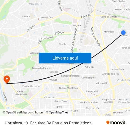 Hortaleza to Facultad De Estudios Estadísticos map