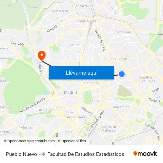 Pueblo Nuevo to Facultad De Estudios Estadísticos map