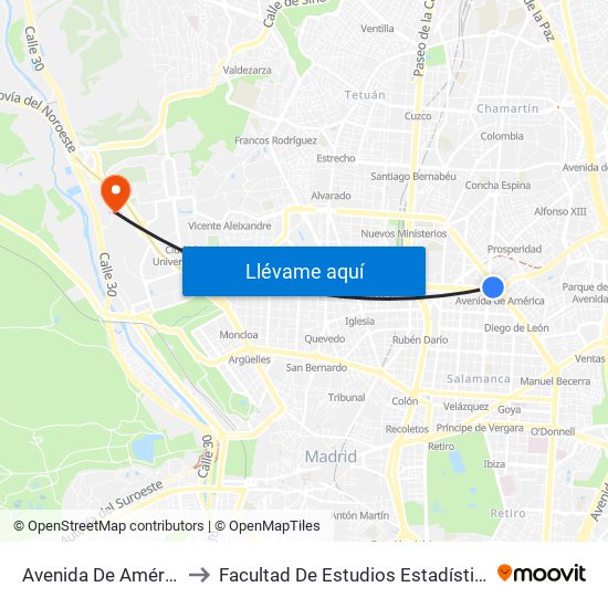 Avenida De América to Facultad De Estudios Estadísticos map