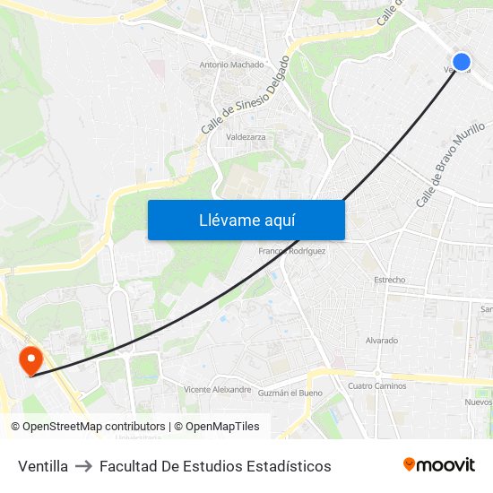 Ventilla to Facultad De Estudios Estadísticos map