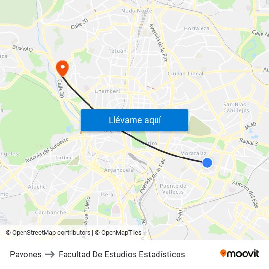 Pavones to Facultad De Estudios Estadísticos map