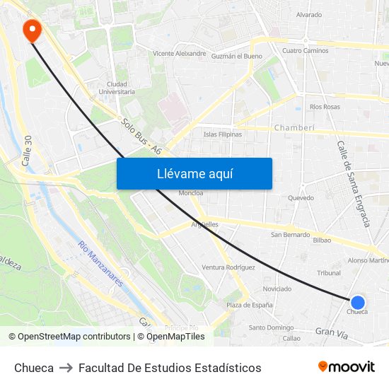 Chueca to Facultad De Estudios Estadísticos map