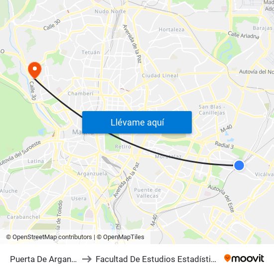 Puerta De Arganda to Facultad De Estudios Estadísticos map