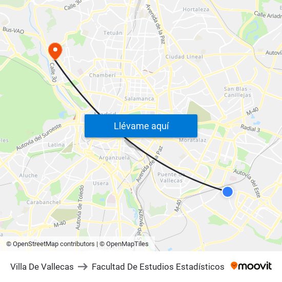 Villa De Vallecas to Facultad De Estudios Estadísticos map
