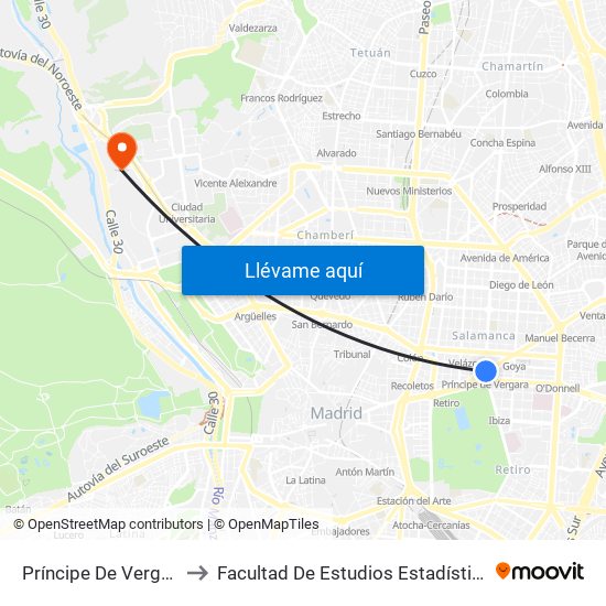 Príncipe De Vergara to Facultad De Estudios Estadísticos map