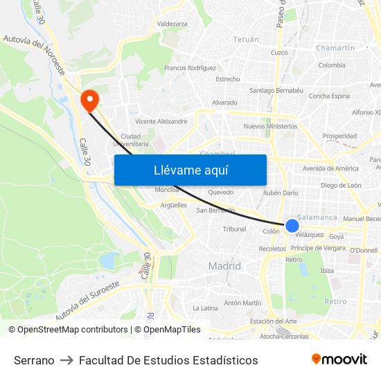 Serrano to Facultad De Estudios Estadísticos map