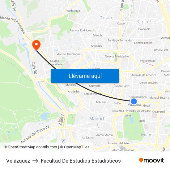 Velázquez to Facultad De Estudios Estadísticos map