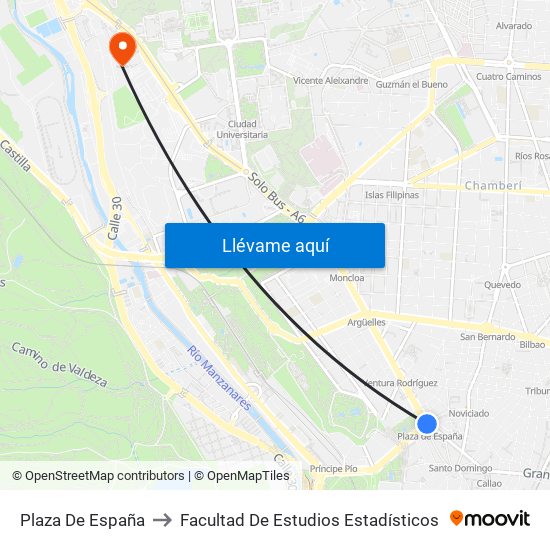 Plaza De España to Facultad De Estudios Estadísticos map