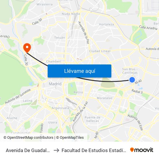 Avenida De Guadalajara to Facultad De Estudios Estadísticos map