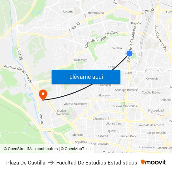 Plaza De Castilla to Facultad De Estudios Estadísticos map