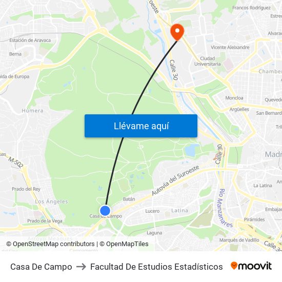 Casa De Campo to Facultad De Estudios Estadísticos map