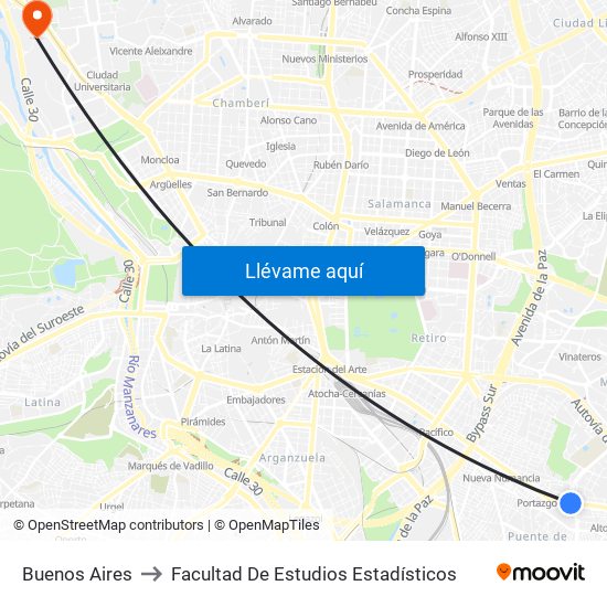 Buenos Aires to Facultad De Estudios Estadísticos map