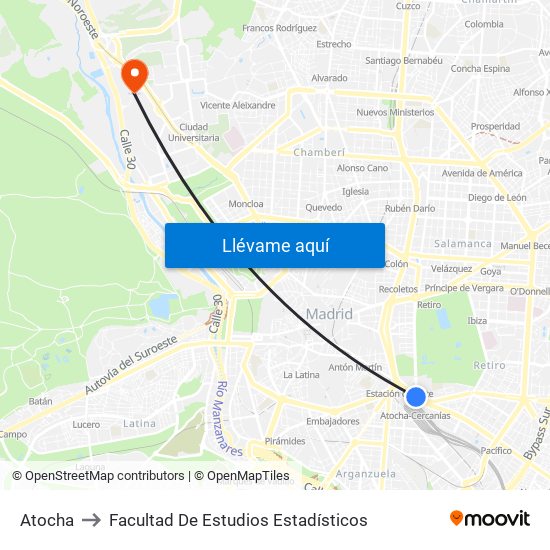 Atocha to Facultad De Estudios Estadísticos map