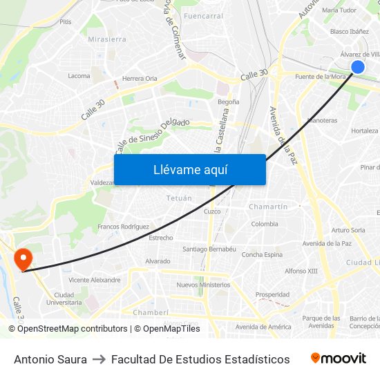 Antonio Saura to Facultad De Estudios Estadísticos map