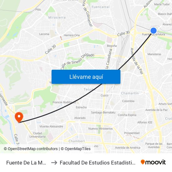 Fuente De La Mora to Facultad De Estudios Estadísticos map