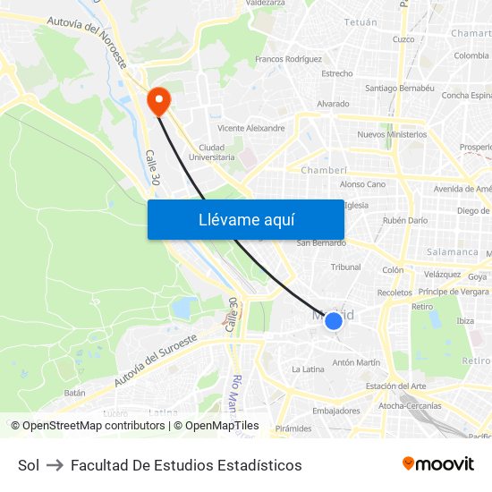 Sol to Facultad De Estudios Estadísticos map