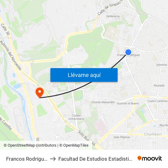Francos Rodríguez to Facultad De Estudios Estadísticos map